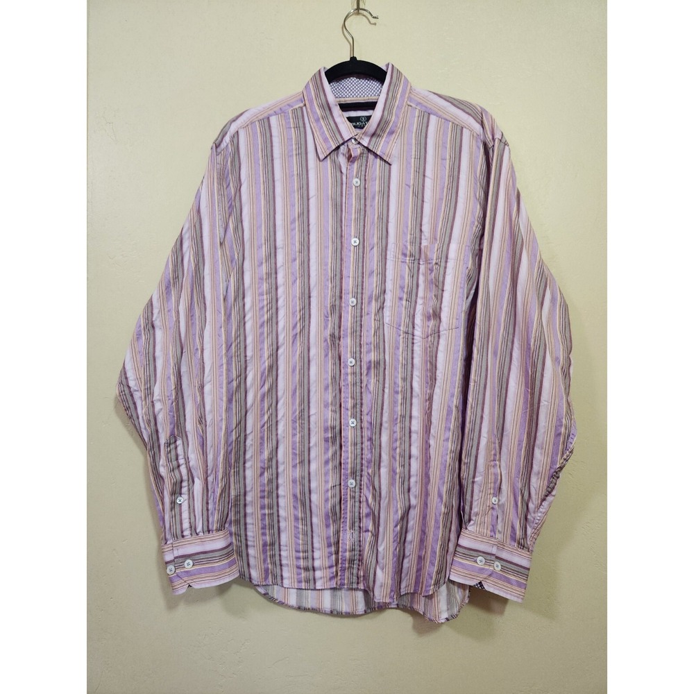 Bugatchi Uomo Purple Striped Button Up‎ Long Sleeve Mens Size L